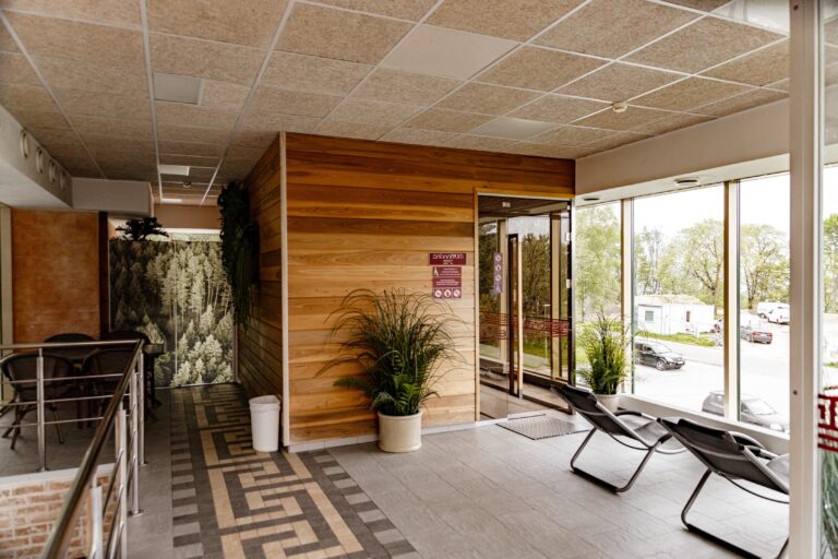 Toila Spa sauna centre: a timber-clad sauna, loungers and large windows